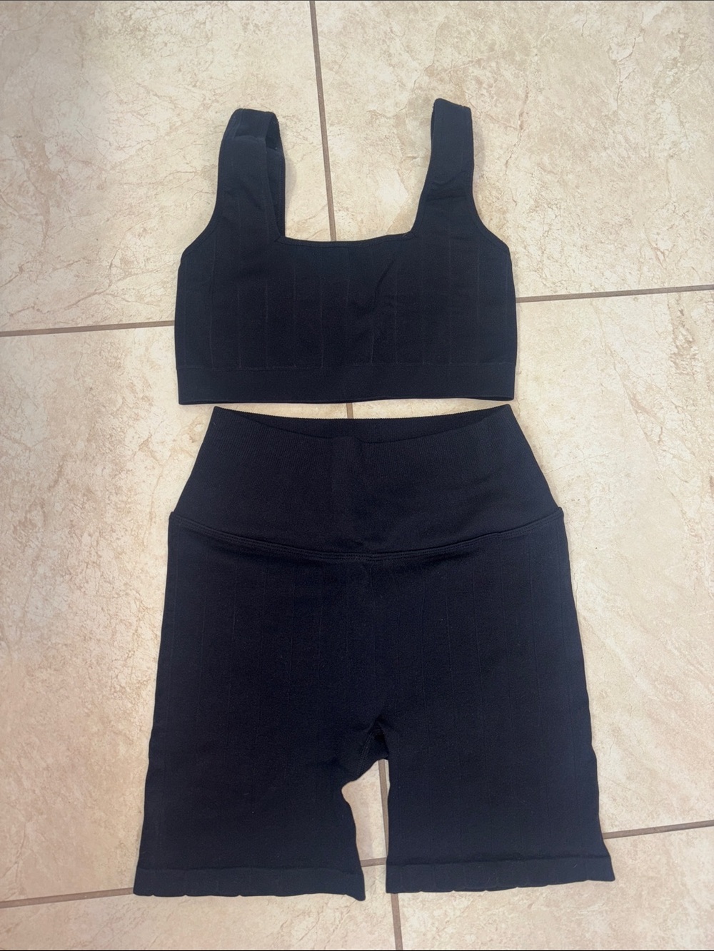 Spiritual Gangster Black Ribbed Bike Shorts and Crop Tank Set